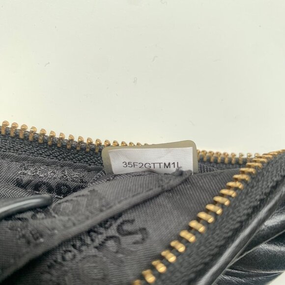 Michael Kors Black Pebbled Leather Wristlet Clutch Bag – Gold Plate Logo, Zip - Picture 6 of 6